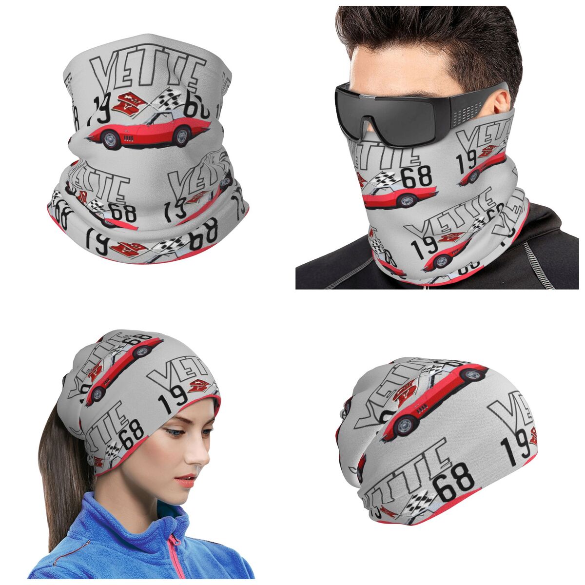 Cycling Headwear - ผ้าพันคอพิมพ์ลายรถคลาสสิก Red Corvette C3 Convertible ปี