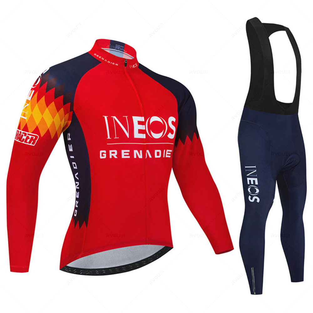 Triathlon Cycling Kit - ชุดเสื้อเจอร์ซีย์ปั่นจักรยานสำหรับผู้ชายทีม Ineos สำหรับฤดูใบไม้ผลิ ฤดูใบไม้ร่วง ชุดปั่นจักรยานเสือภูเขาสำหรับฤดูร้อน แขนยาว
